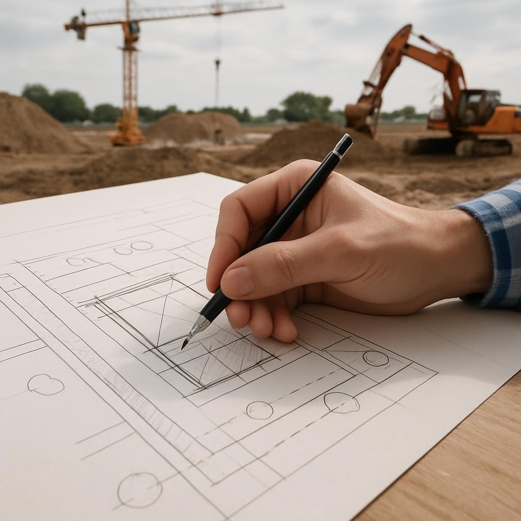 Ingenieur erstellt eine Zeichnung